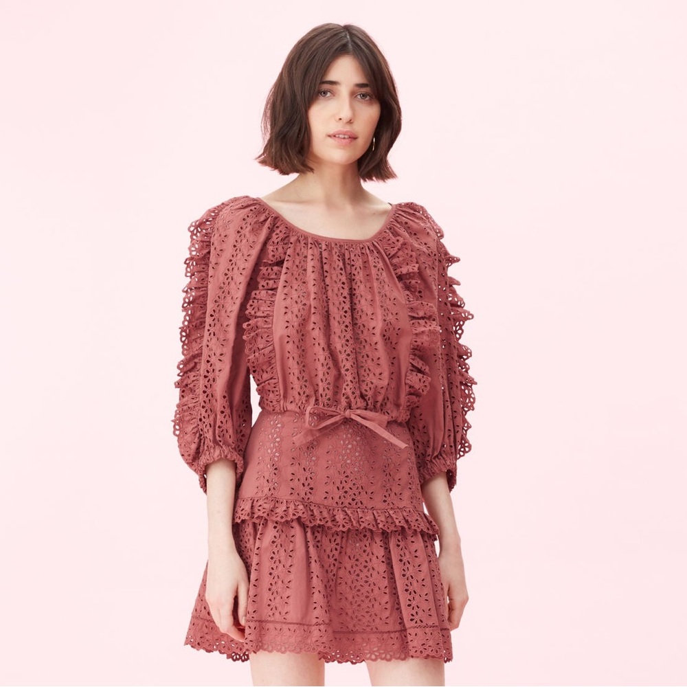 Rebecca Taylor cinnamon  eyelet ruffle tier skirt brand new NWT